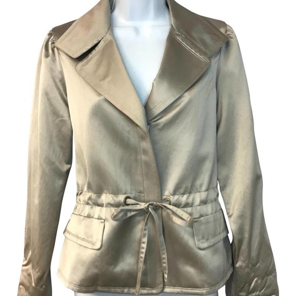 JON DRAWSTRING WAIST SILVER COTTON BLEND JACKET 6 - Picture 1 of 6